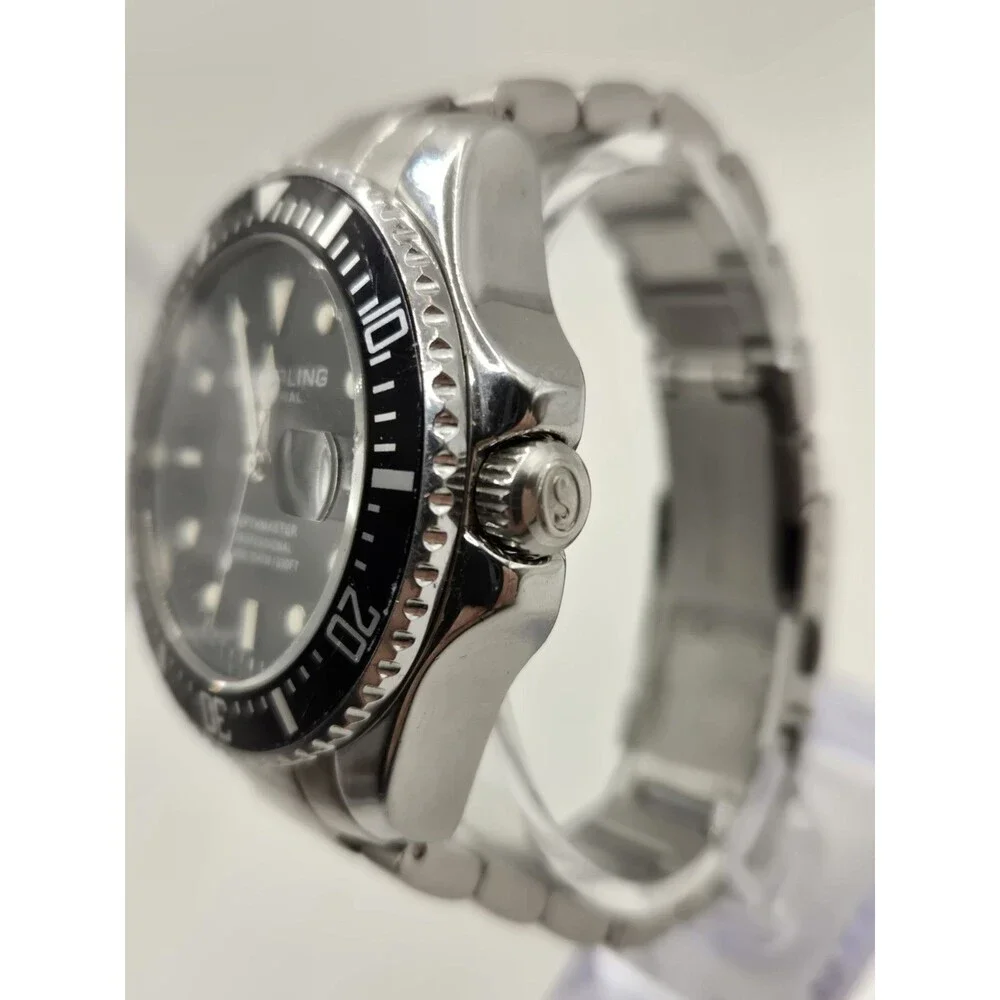 Stuhrling Original Depthmaster Quartz 43mm 100m Black Dial Date Watch. 7